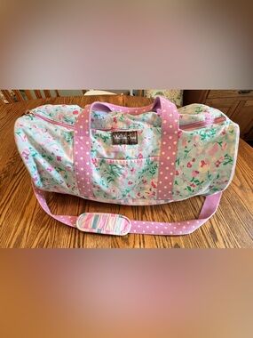 Matilda Jane Mint Floral Sleepover Duffel Bag with Pink Polka Dot Straps